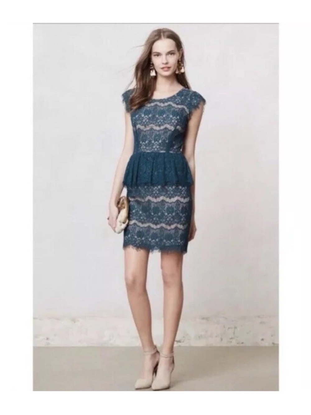 Maeve by Anthropologie Elsa Lace Peplum Dress – Teal Blue